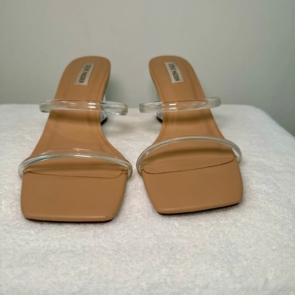 Steve Madden Lameza‎ wedge sandal women’s size 9.5. Clear heel and skinny straps - Picture 2 of 7